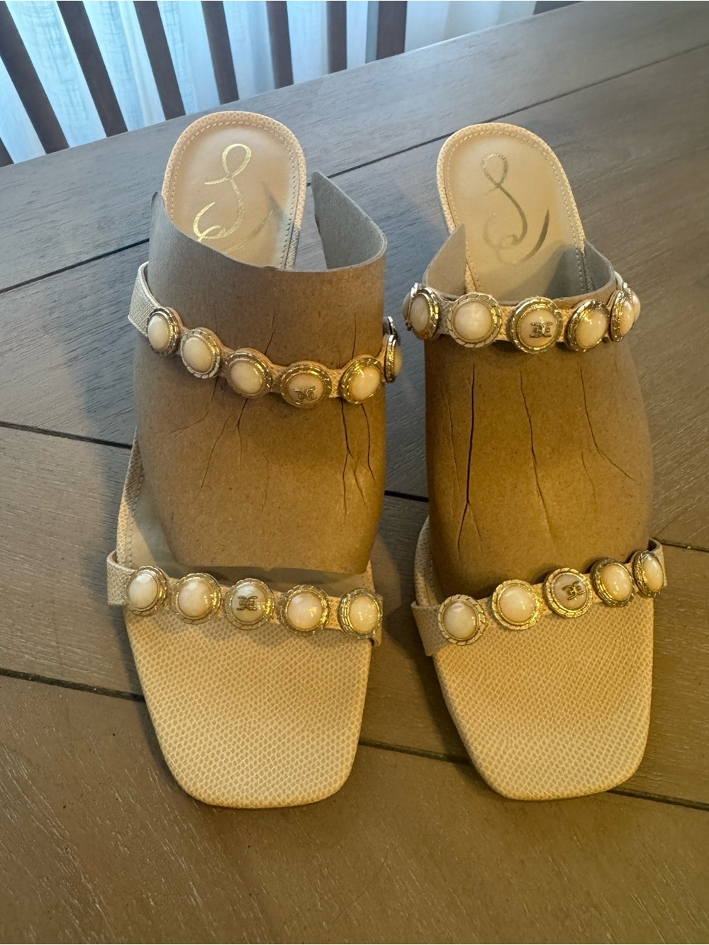 Sam Edelman Palma Slip-On Heels with Pearl and Gold Embellishments - Picture 4 of 13